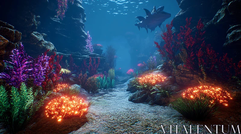 Vibrant Coral Reef Scene with Sea Creature AI Image