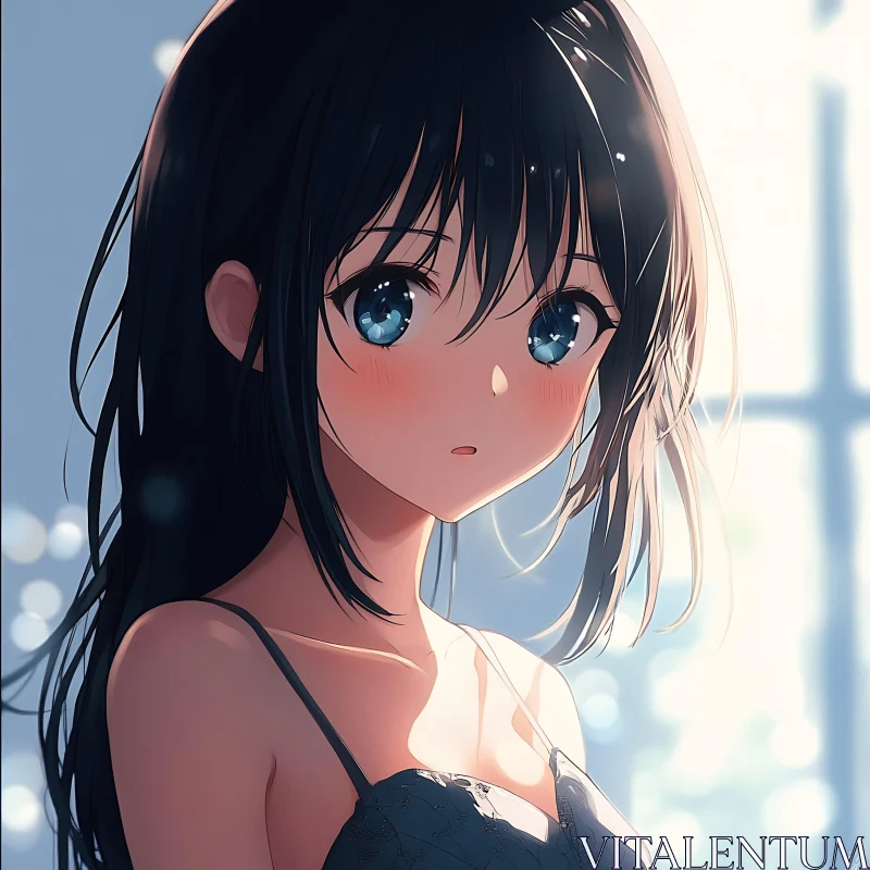 Captivating Anime Girl Portrait with Blue Eyes AI Image