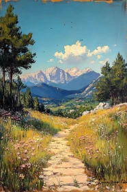 Scenic Path Leading to Snow-capped Mountains