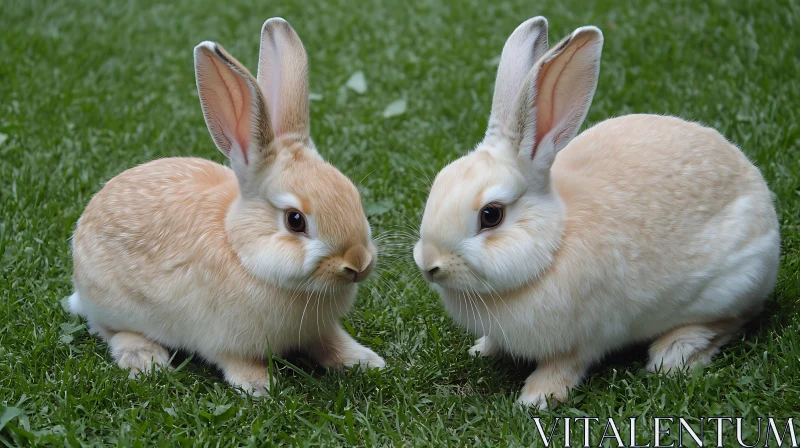 Two Rabbits in a Grassy Field AI Image