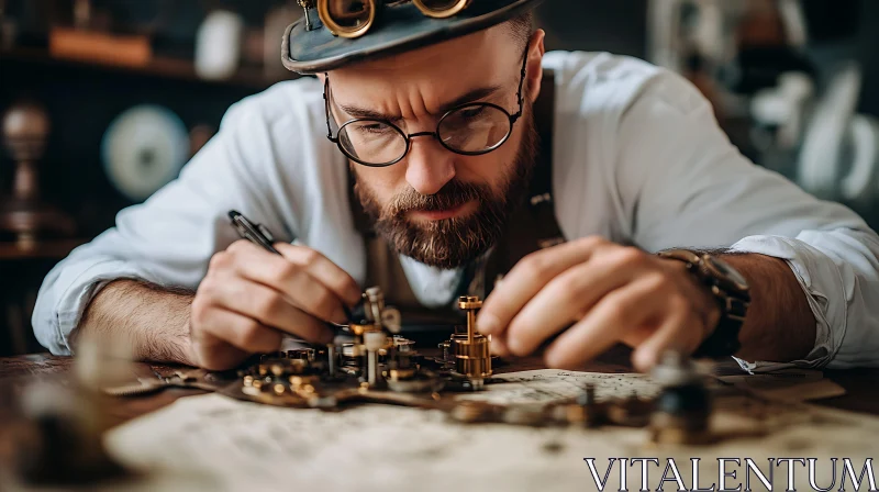 AI ART Man Crafting Steampunk Mechanism