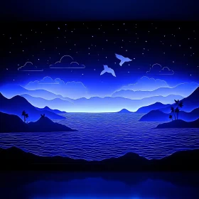 Night Seascape with Birds