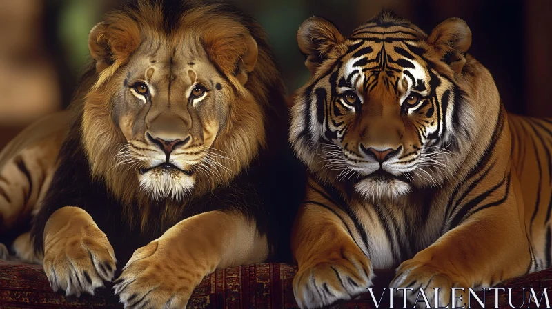 Portrait of a Lion and Tiger AI Image