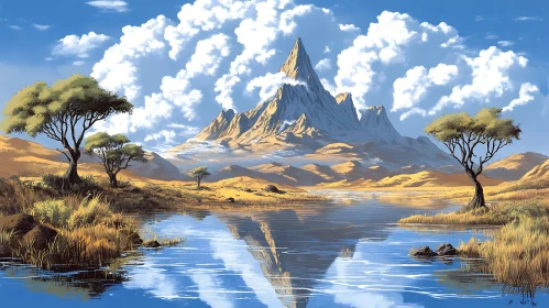 Peaceful Mountain Lake Reflection Art