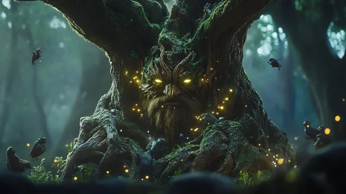 Ancient Tree Spirit in Mystical Forest