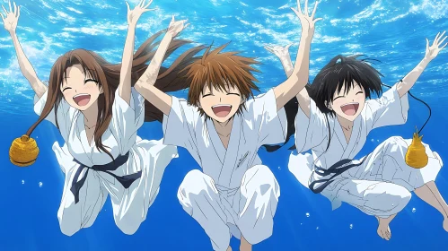 Anime Characters Underwater in Karate Gi