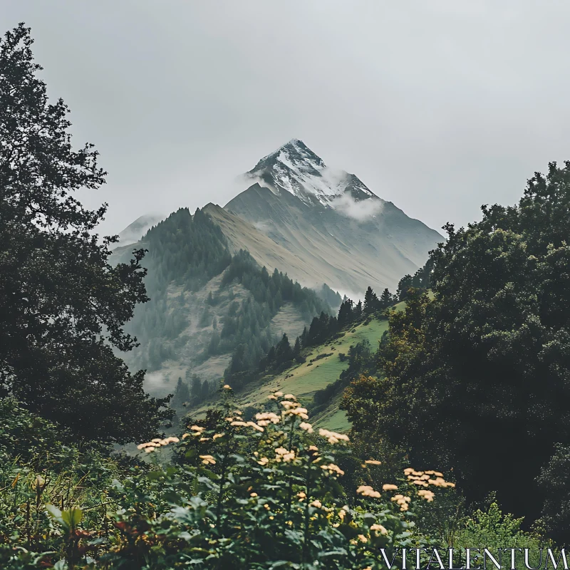 Picturesque Mountain View with Green Hills AI Image