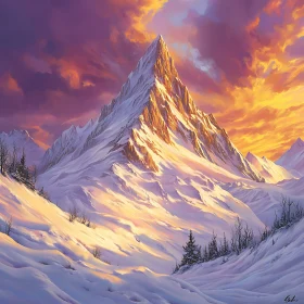 Winter Mountain Peak at Sunset