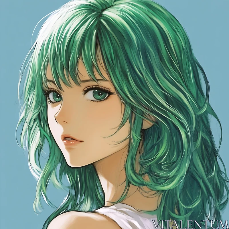 AI ART Emerald-Haired Anime Character Portrait