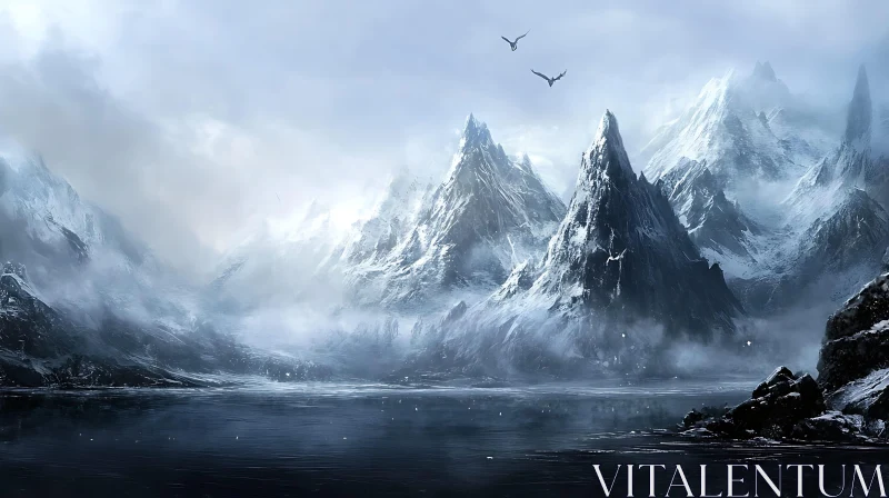 AI ART Snowy Mountain Range Serenity