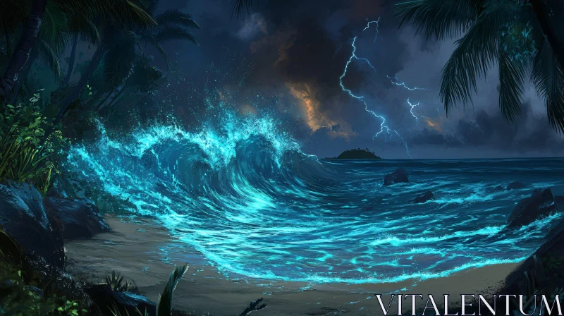 Ocean Wave and Lightning AI Image