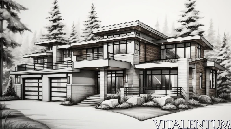 AI ART Monochrome Artistic Illustration of a Modern Home