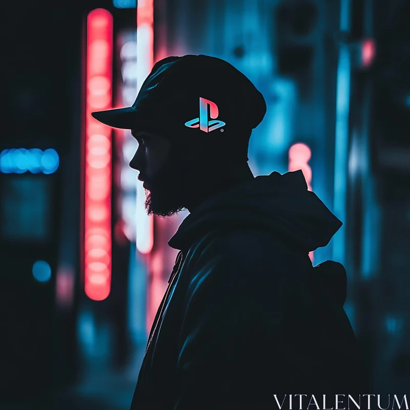 Man in Cap with Neon Lights AI Image