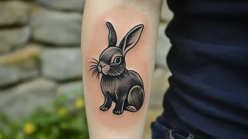 Rabbit Tattoo on Arm: A Gray-Scale Delight