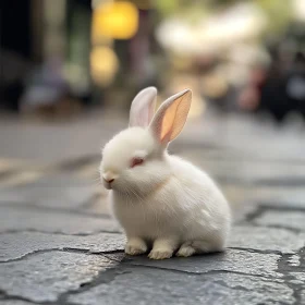 Albino Rabbit Portrait on Stone Ground