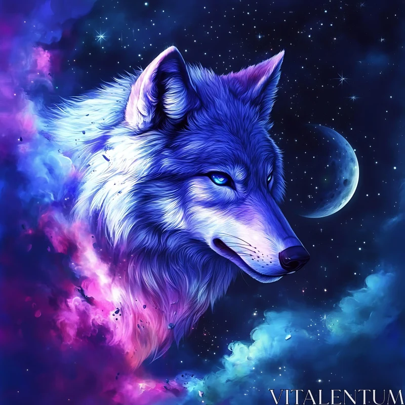 Celestial Wolf in Starry Night AI Image