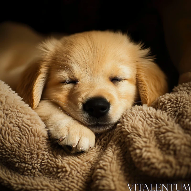 Golden Retriever Puppy Napping AI Image