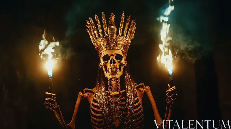 Skeleton King with Burning Torches AI Image