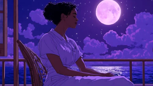 Woman Relaxing Under the Moonlight