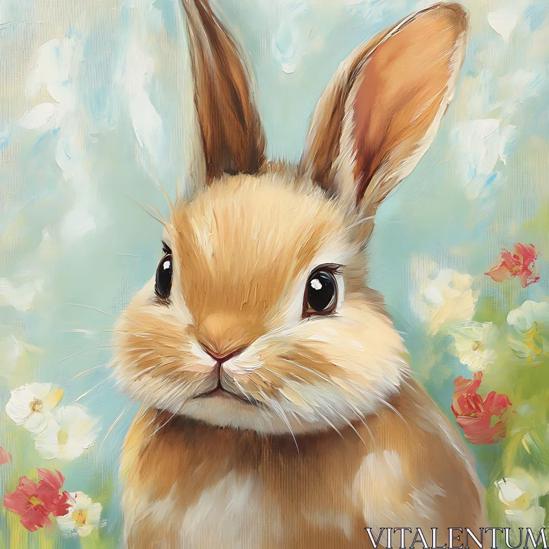 Whimsical Bunny in a Garden of Pastels AI Image