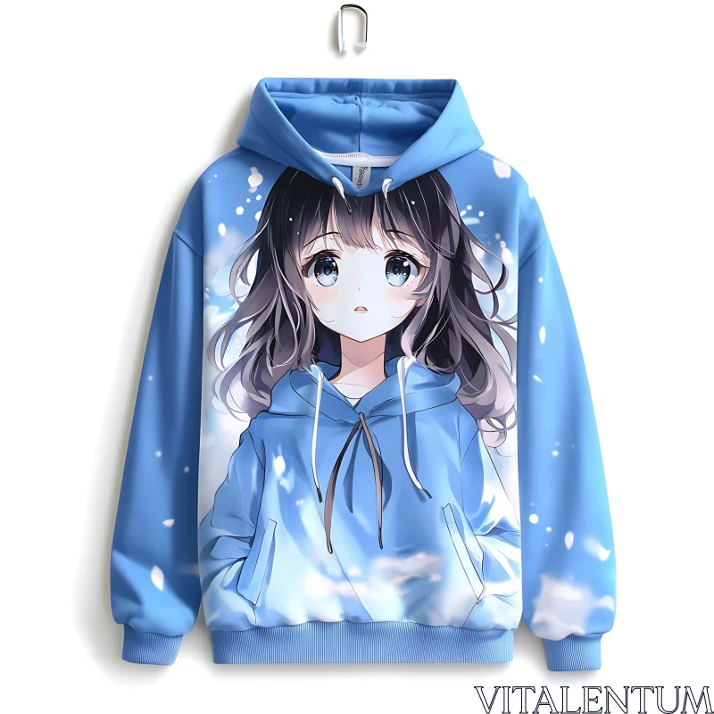 AI ART Anime-Themed Blue Hoodie with Snowflake Patterns