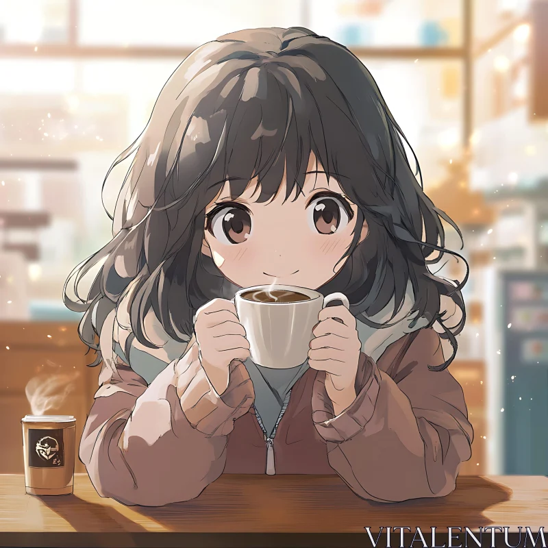 Cozy Cafe with Anime Girl and Coffee AI Image