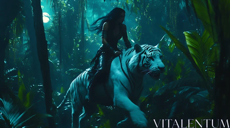 Mystical Jungle Ride with White Tiger AI Image