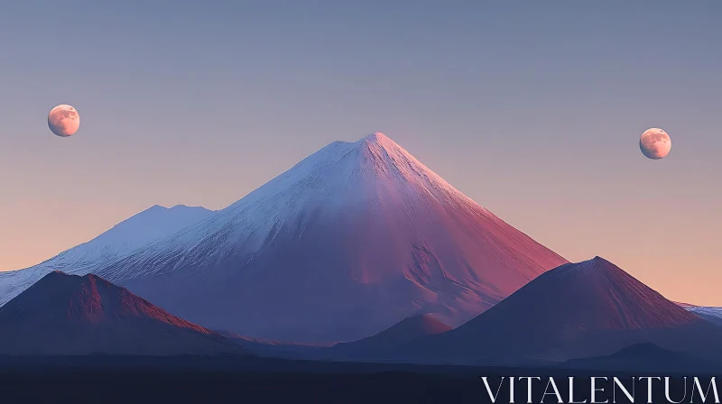 AI ART Pastel Mountain Peaks with Dual Moons