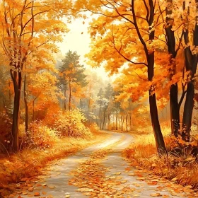 Golden Autumn Forest Path