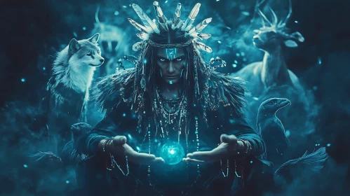 Enigmatic Shaman with Glowing Orb Portrait