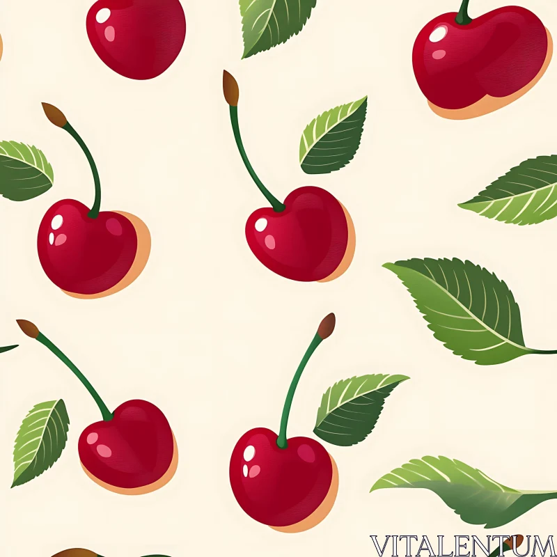 Seamless Cherry and Leaf Design AI Image