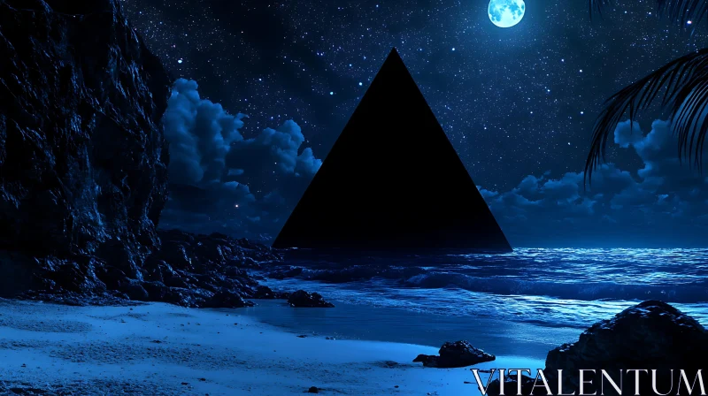 Night Seascape with Pyramid AI Image