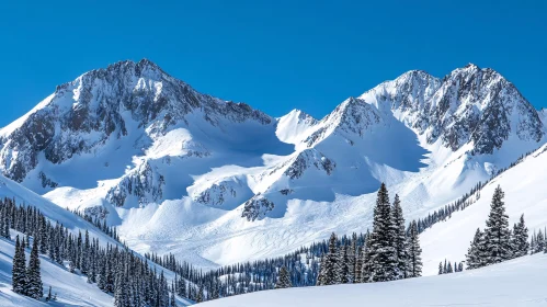 Winter Mountains Landscape With Evergreen Trees