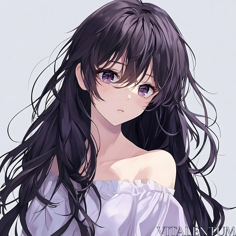 Anime Portrait of a Girl in White Top AI Image