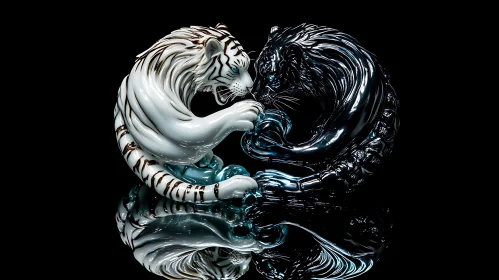 Tigers in Harmony: Porcelain Sculpture