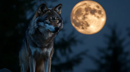 Lunar Wolf Watching the Night