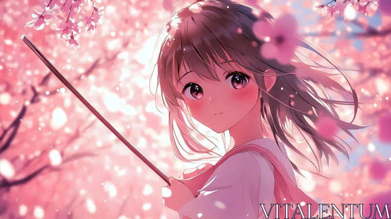 Cherry Blossom Anime Girl AI Image