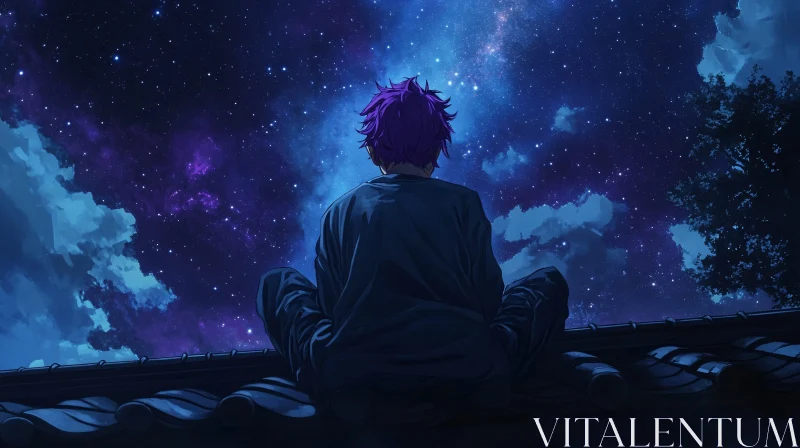 AI ART Contemplative Rooftop Stargazing in Anime Style