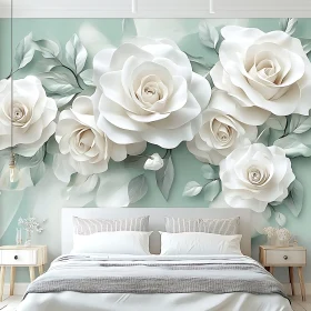 White Rose Floral Wall Art in Bedroom