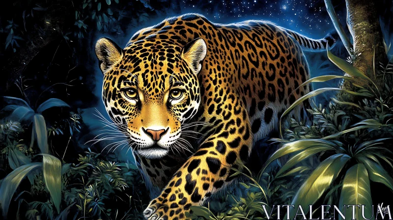 Night Hunter: Jaguar Portrait AI Image