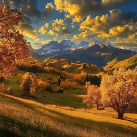 Scenic Autumn Landscape with Mountains