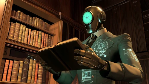 Android Scholar in a Bookcase Setting