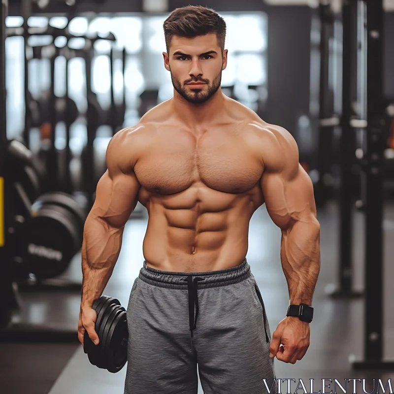 AI ART Male Bodybuilder Posing with Weight