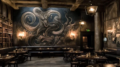 Vintage Restaurant Interior with Mural