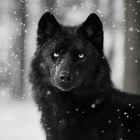 Winter Wolf Portrait in Falling Snow