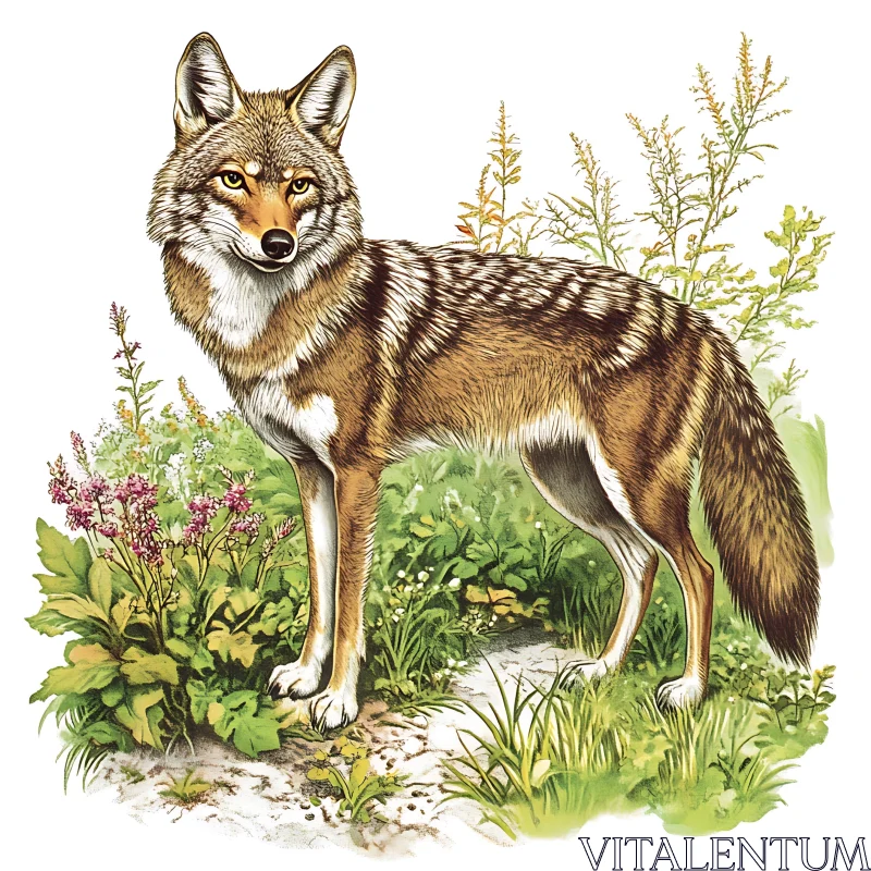 AI ART Illustrated Wolf among Greenery