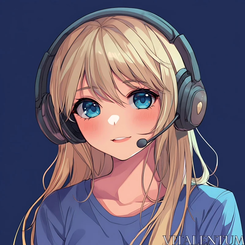 Blonde Anime Girl Wearing Headset AI Image