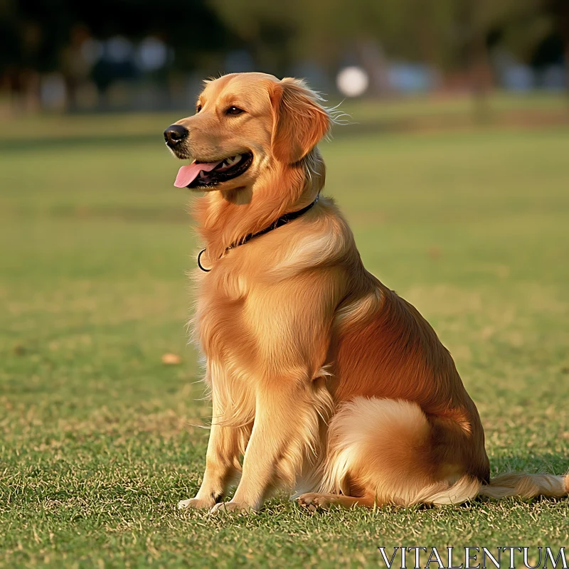 Golden Retriever in Sunlit Park AI Image