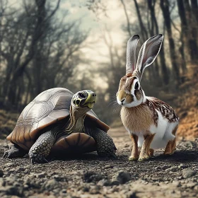 A Forest Meeting: Hare and Tortoise