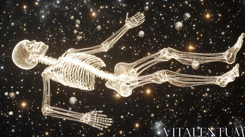 Glowing Skeleton in the Cosmos AI Image